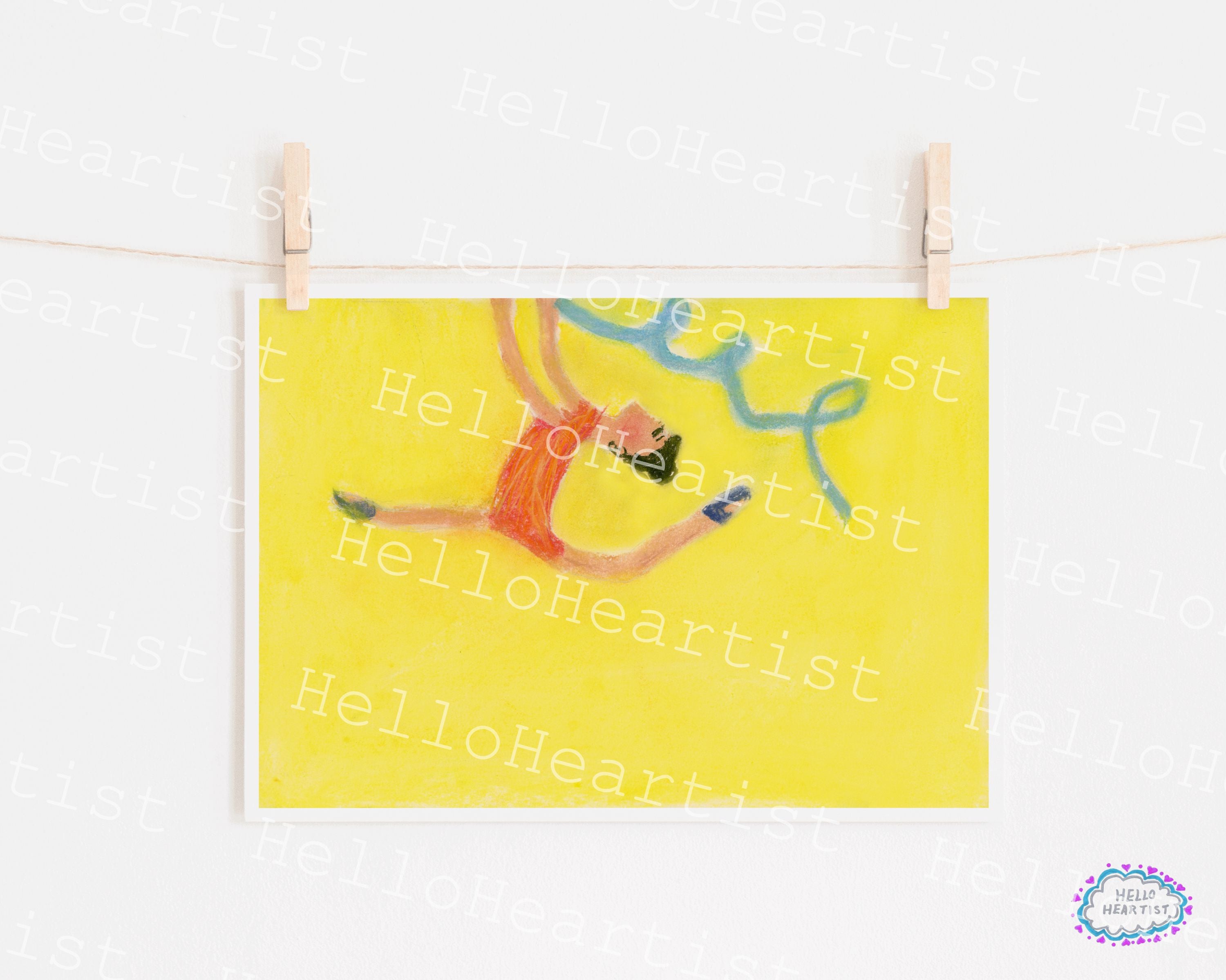 Vibrant Yellow Ribbon Gymnastics Illustration Print A4