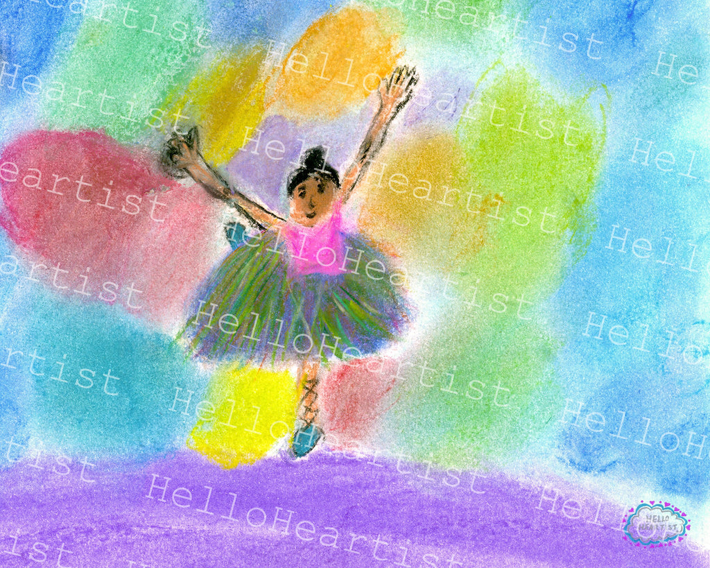 Charming, Happy, Handrawn Colourful Ballerina Illustration A4 Print