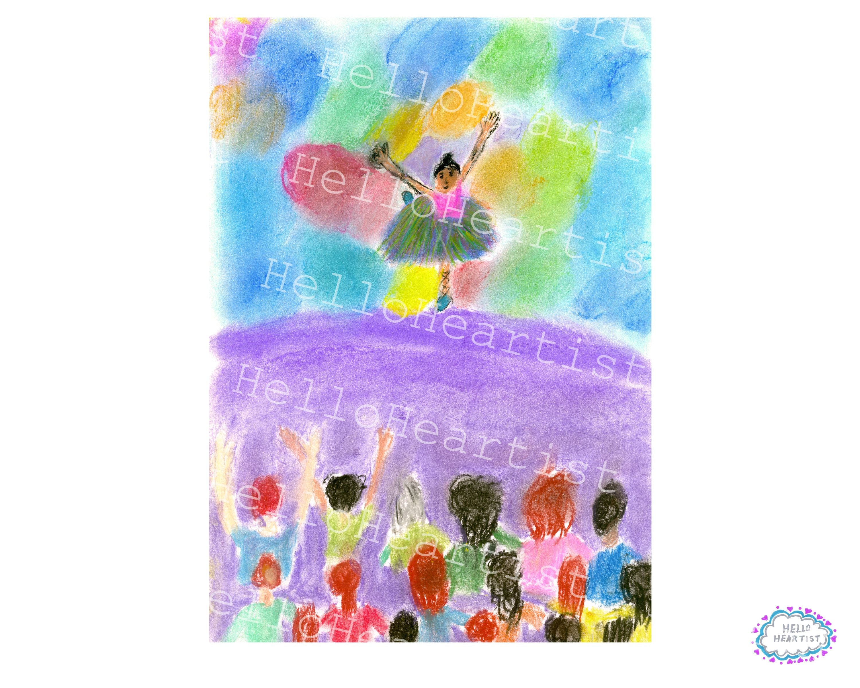 Charming, Happy, Handrawn Colourful Ballerina Illustration A4 Print