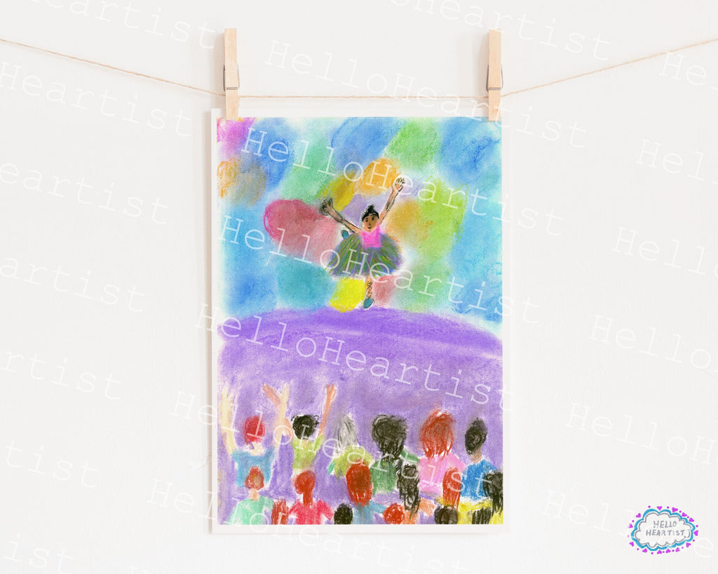 Charming, Happy, Handrawn Colourful Ballerina Illustration A4 Print