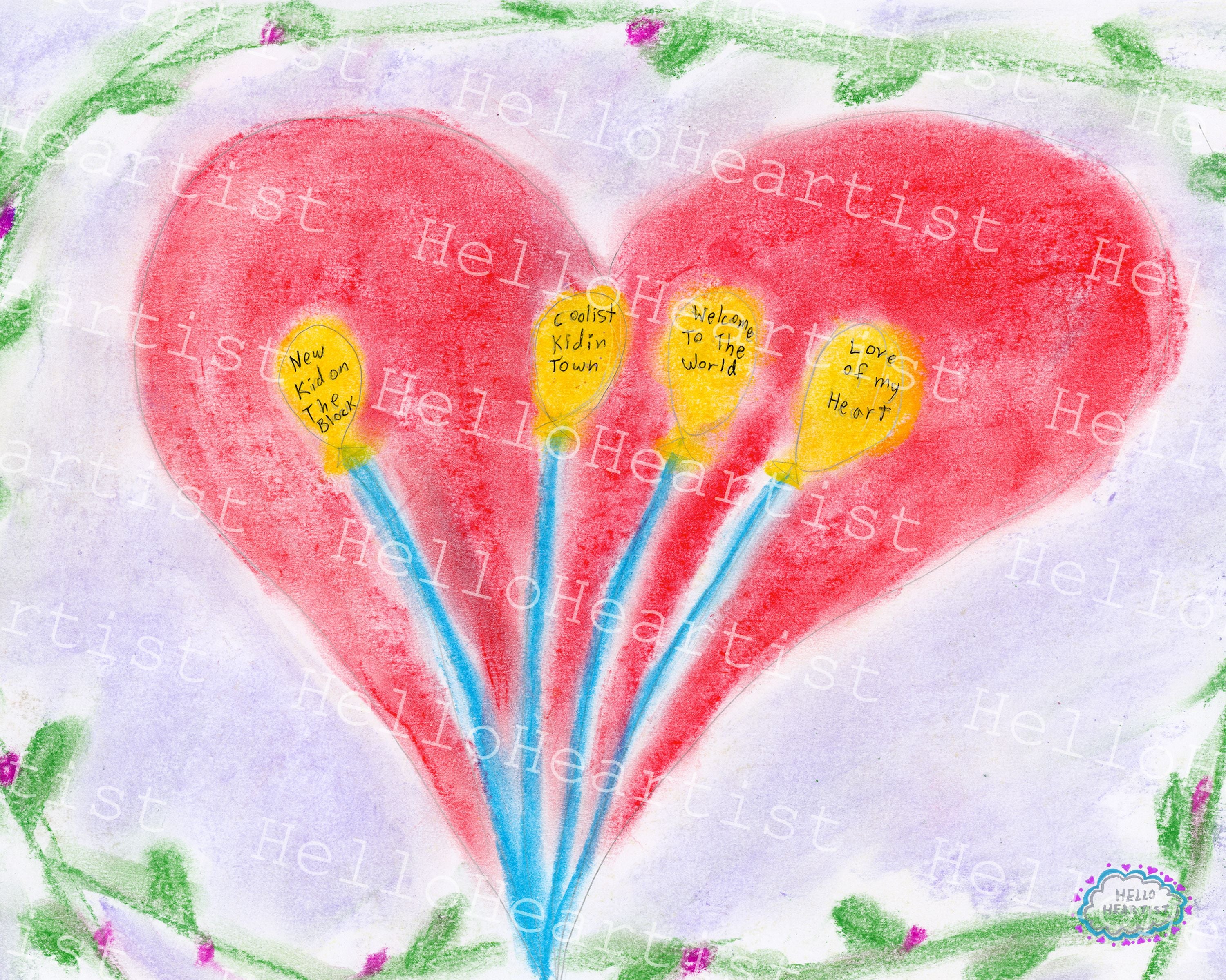 Sweet Welcome New Baby Balloons Original Illustration A4 Print