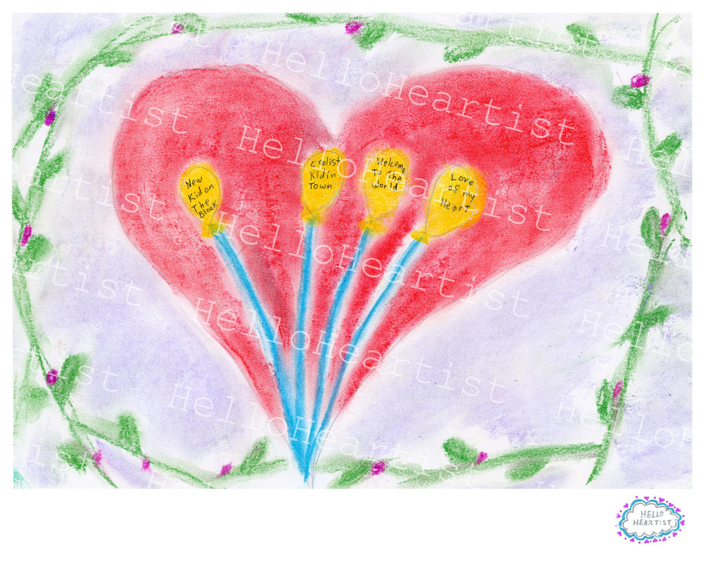 Sweet Welcome New Baby Balloons Original Illustration A4 Print