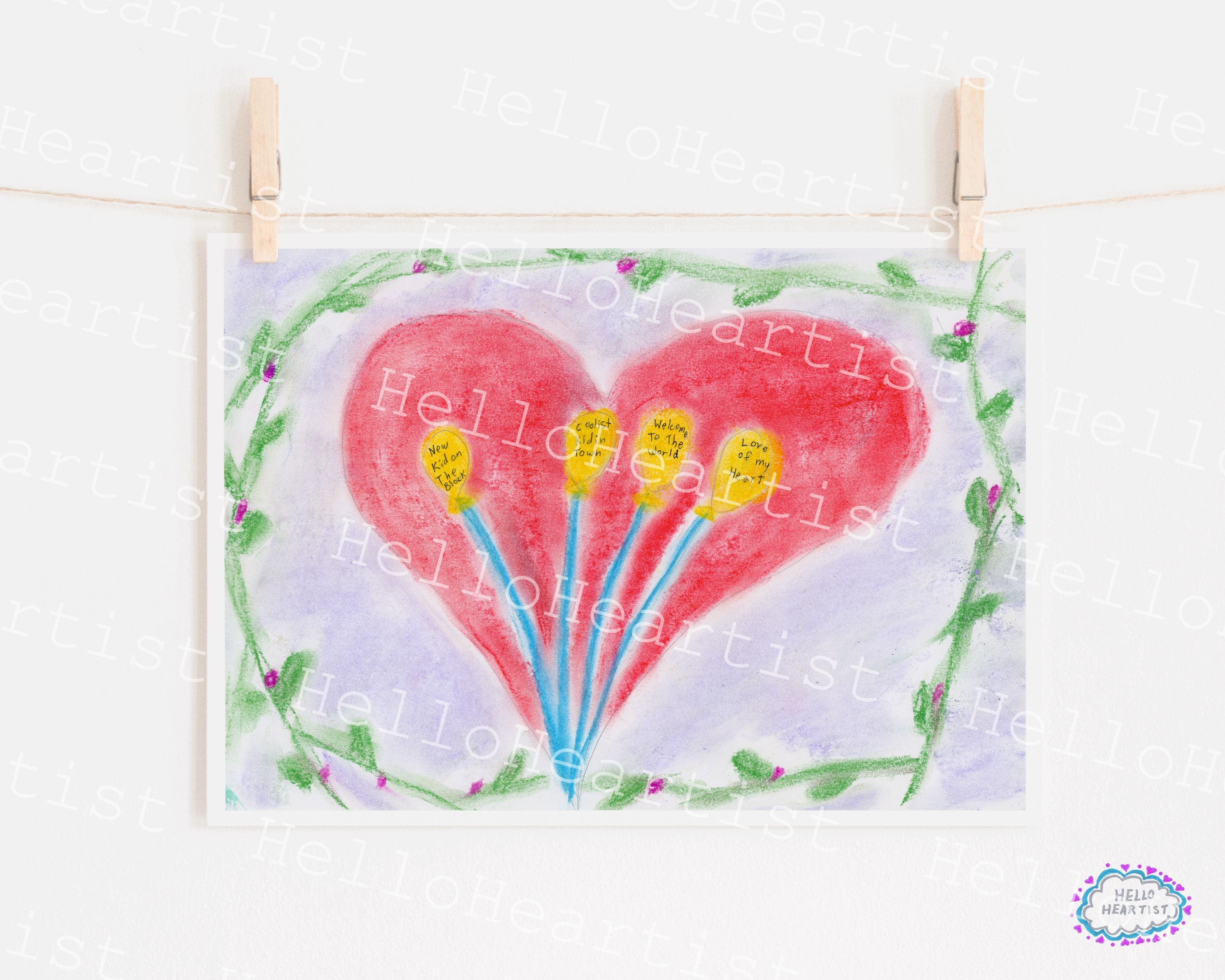 Sweet Welcome New Baby Balloons Original Illustration A4 Print