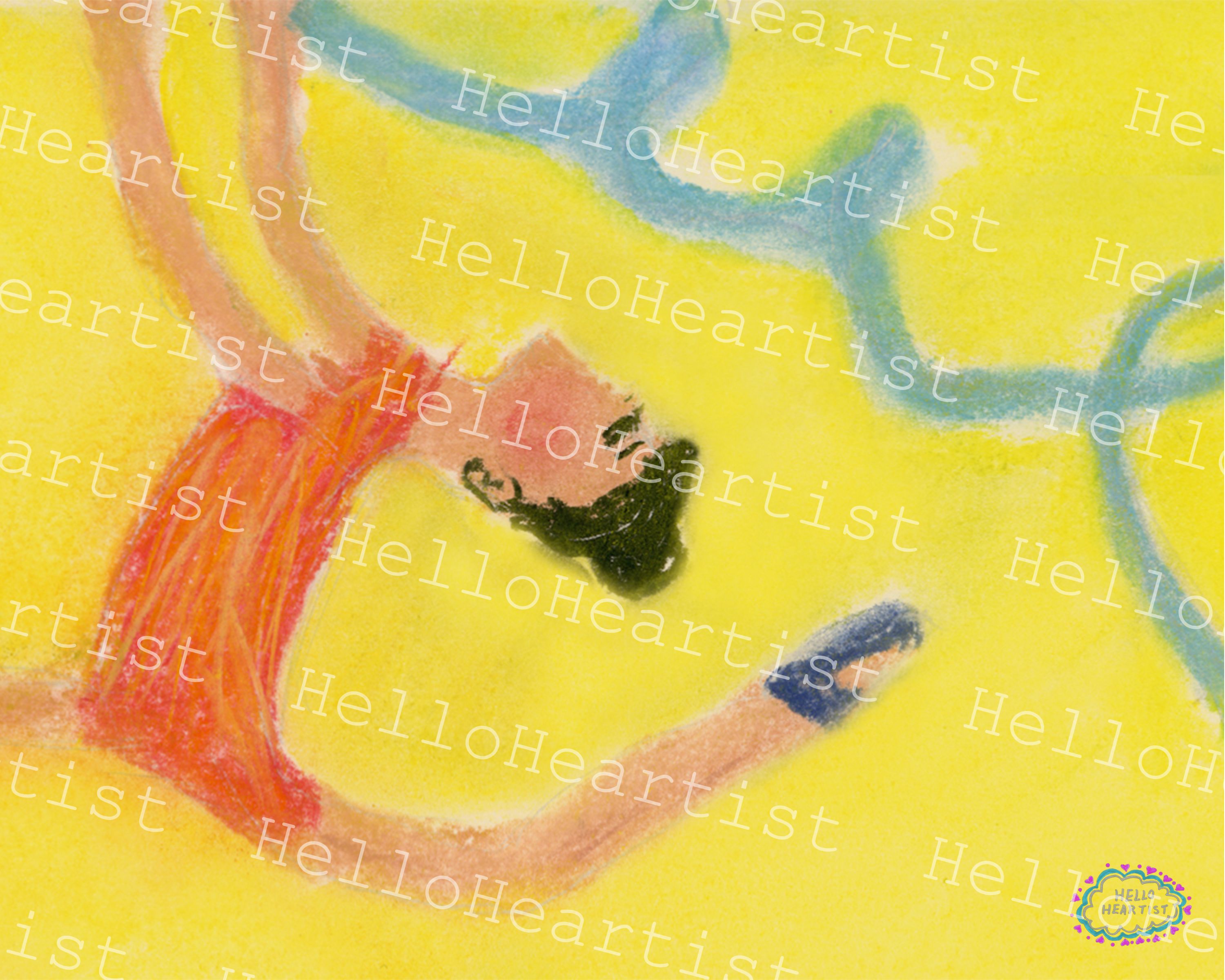 Vibrant Yellow Ribbon Gymnastics Illustration Print A4