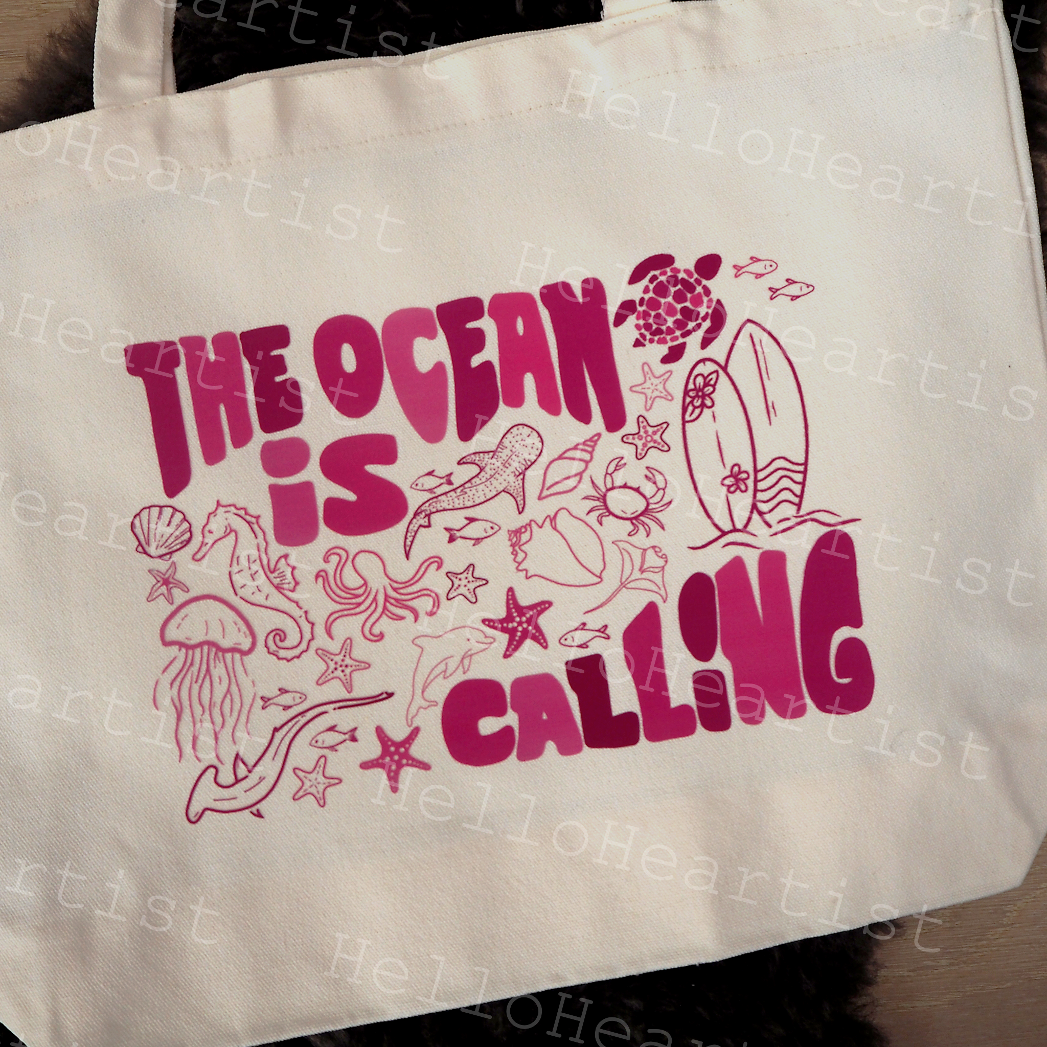 Fun Colourful Pink Beach Theme Reusable Tote Bag