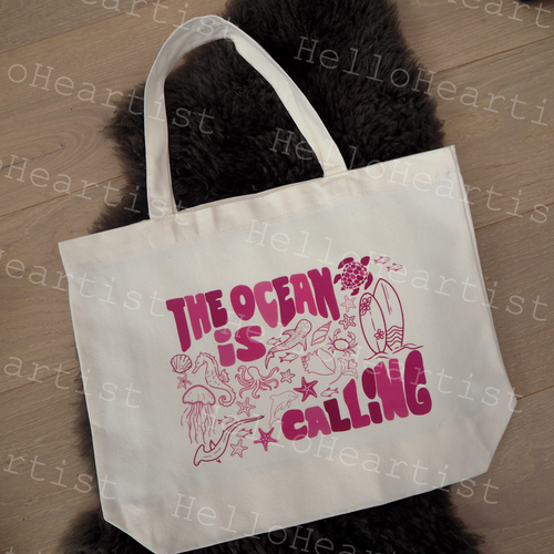 Fun Colourful Pink Beach Theme Reusable Tote Bag